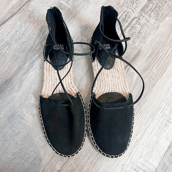 Eileen Fisher Lace Espadrille in Black leather - Picture 3 of 7